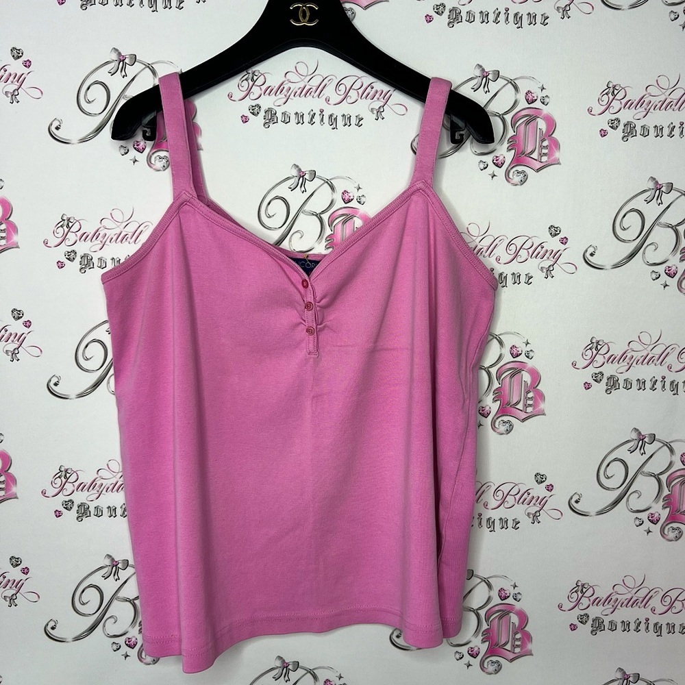 Encore tank top buttons pink bubblegum plus size 1X stretchy cute y2k coquette